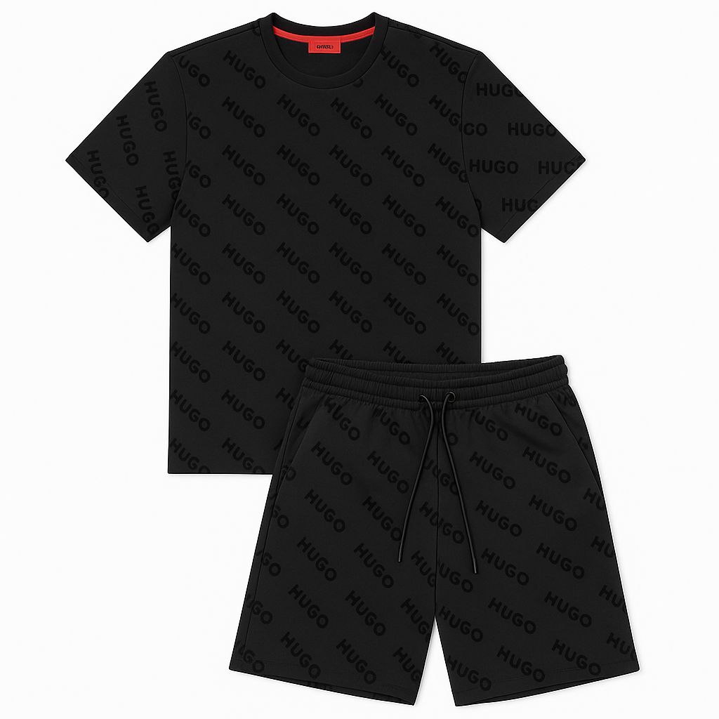 Set Hugo Tricou și Pantaloni Scurți cu Print Logo All Over