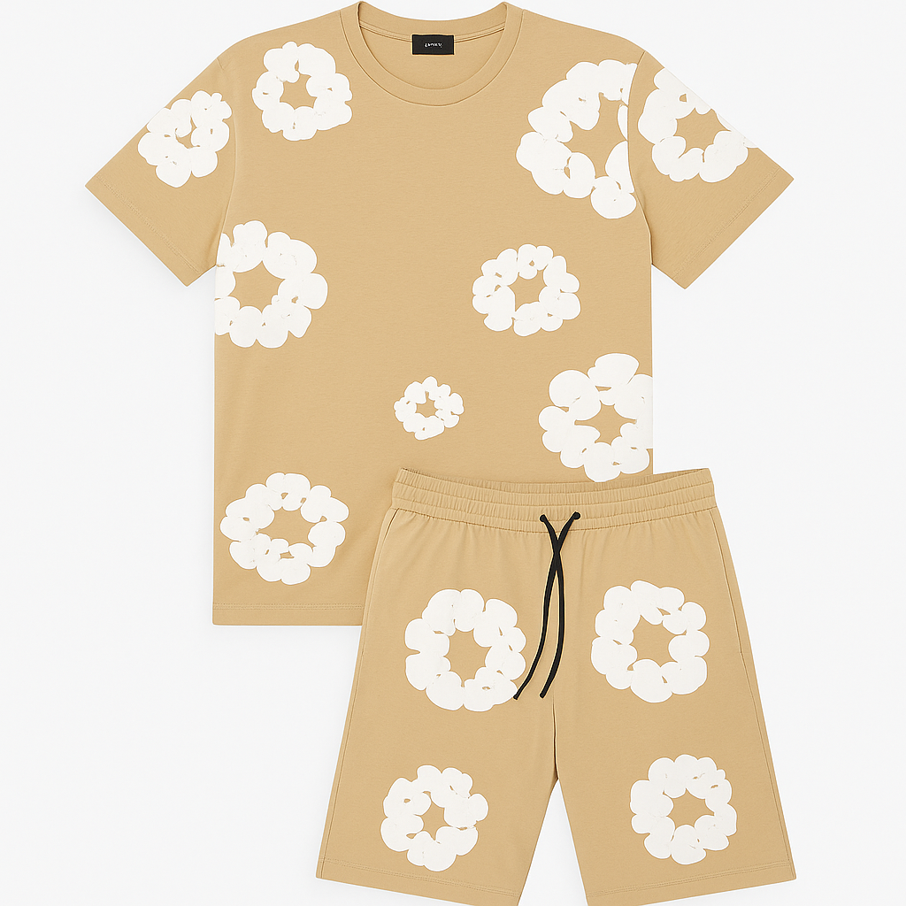 Set Tricou și Pantaloni Scurți cu Print Floral Abstract Unic