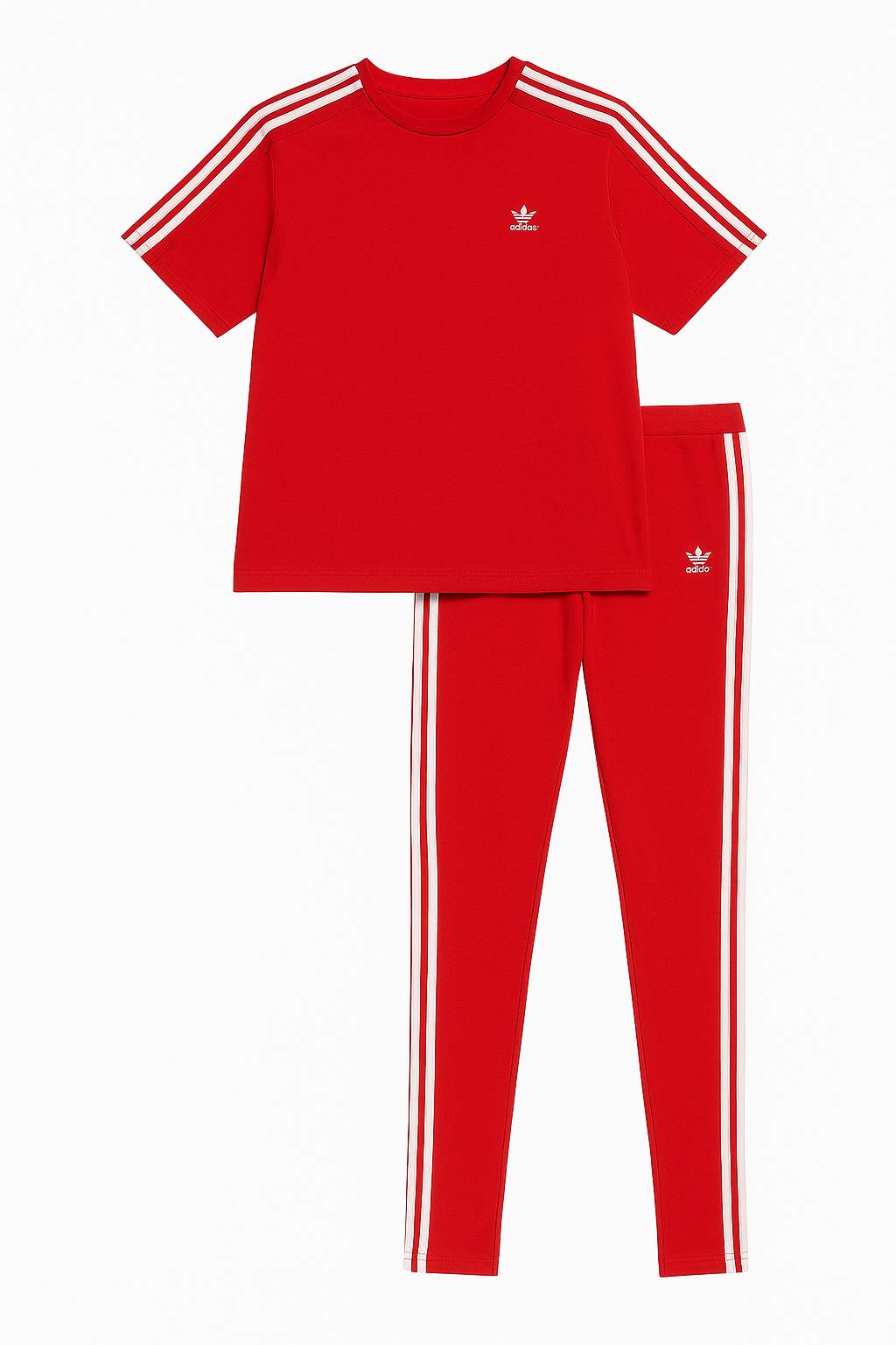 Set sport damă Adidas Originals cu tricou și colanți lungi cu dungi laterale