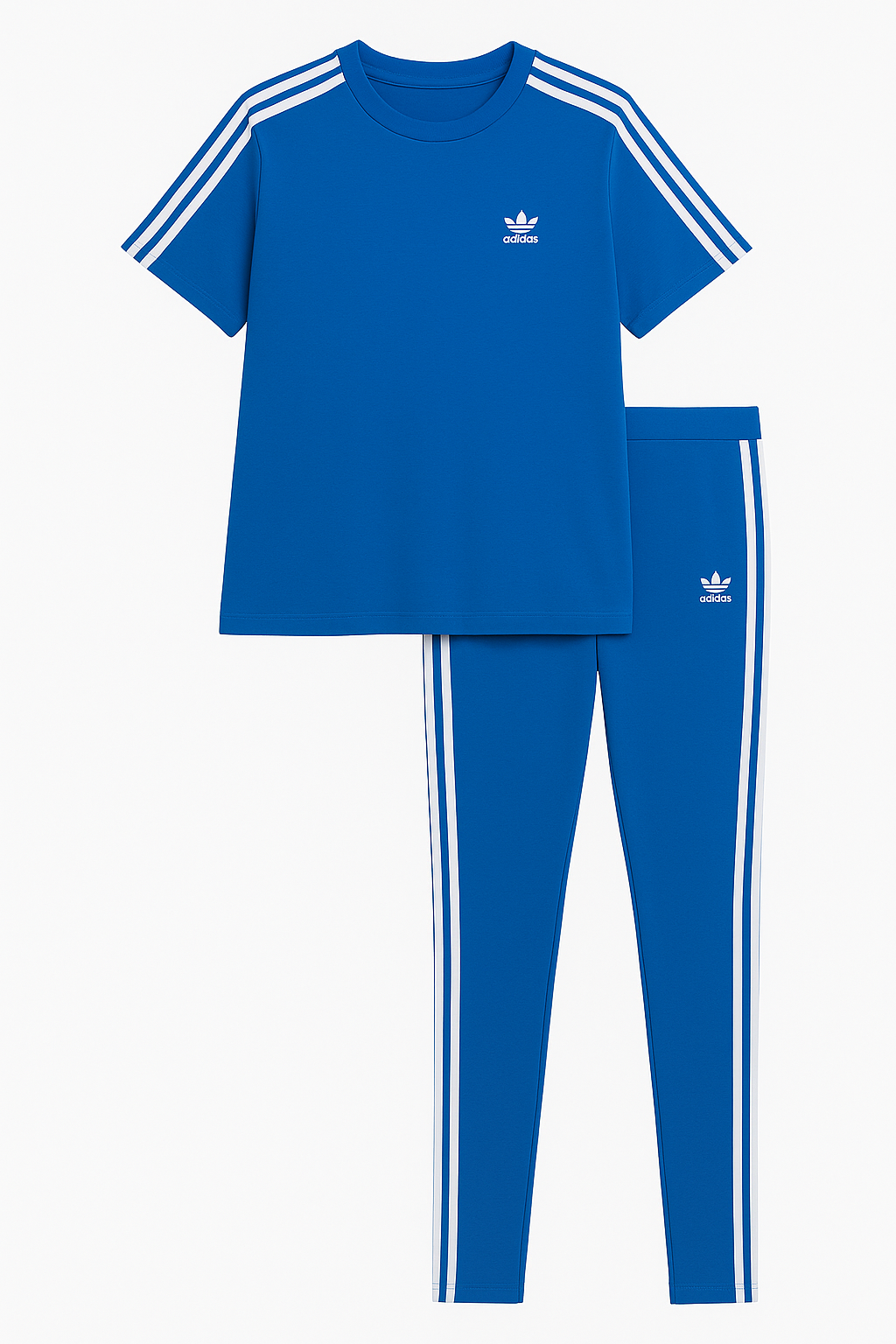 Set sport damă Adidas Originals cu tricou și colanți lungi cu dungi laterale