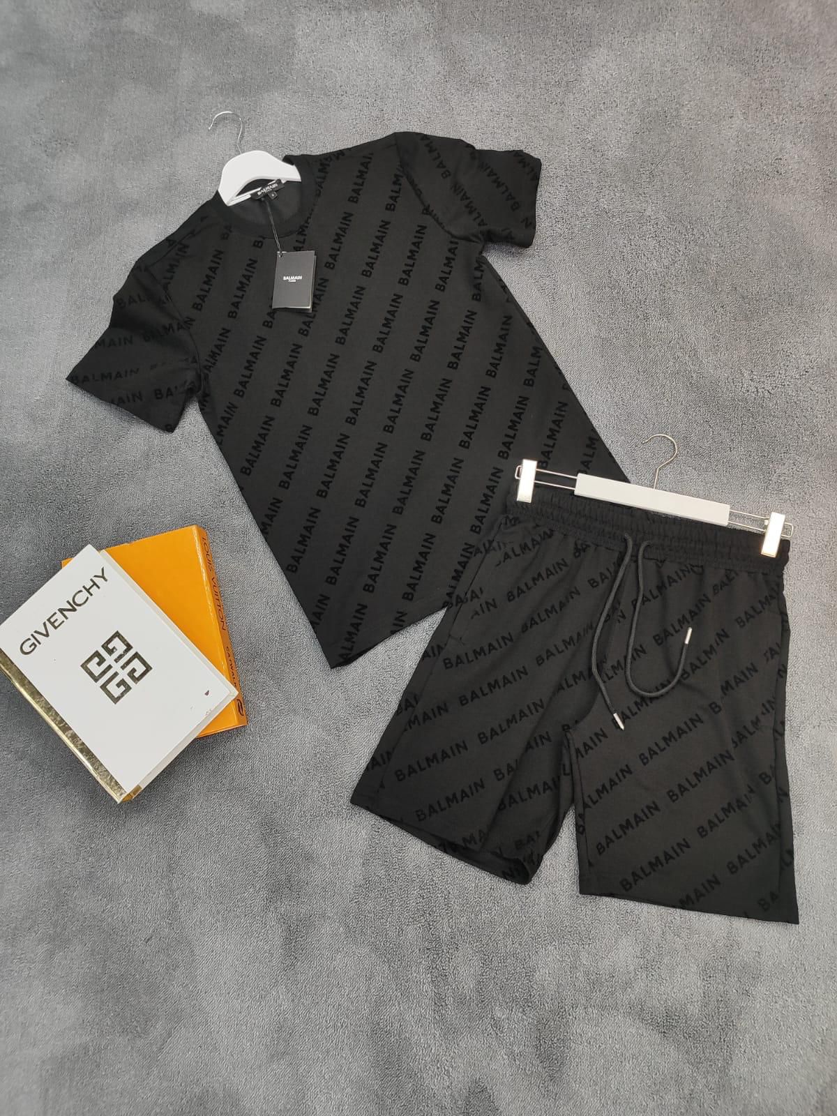 Set Balmain Full Logo – Tricou și Pantaloni Scurți