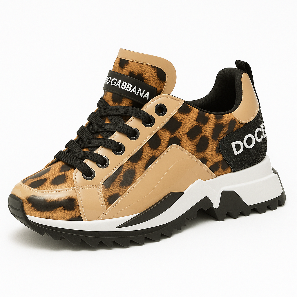Pantofi sport copii tip designer cu print leopard și talpă groasă fashion