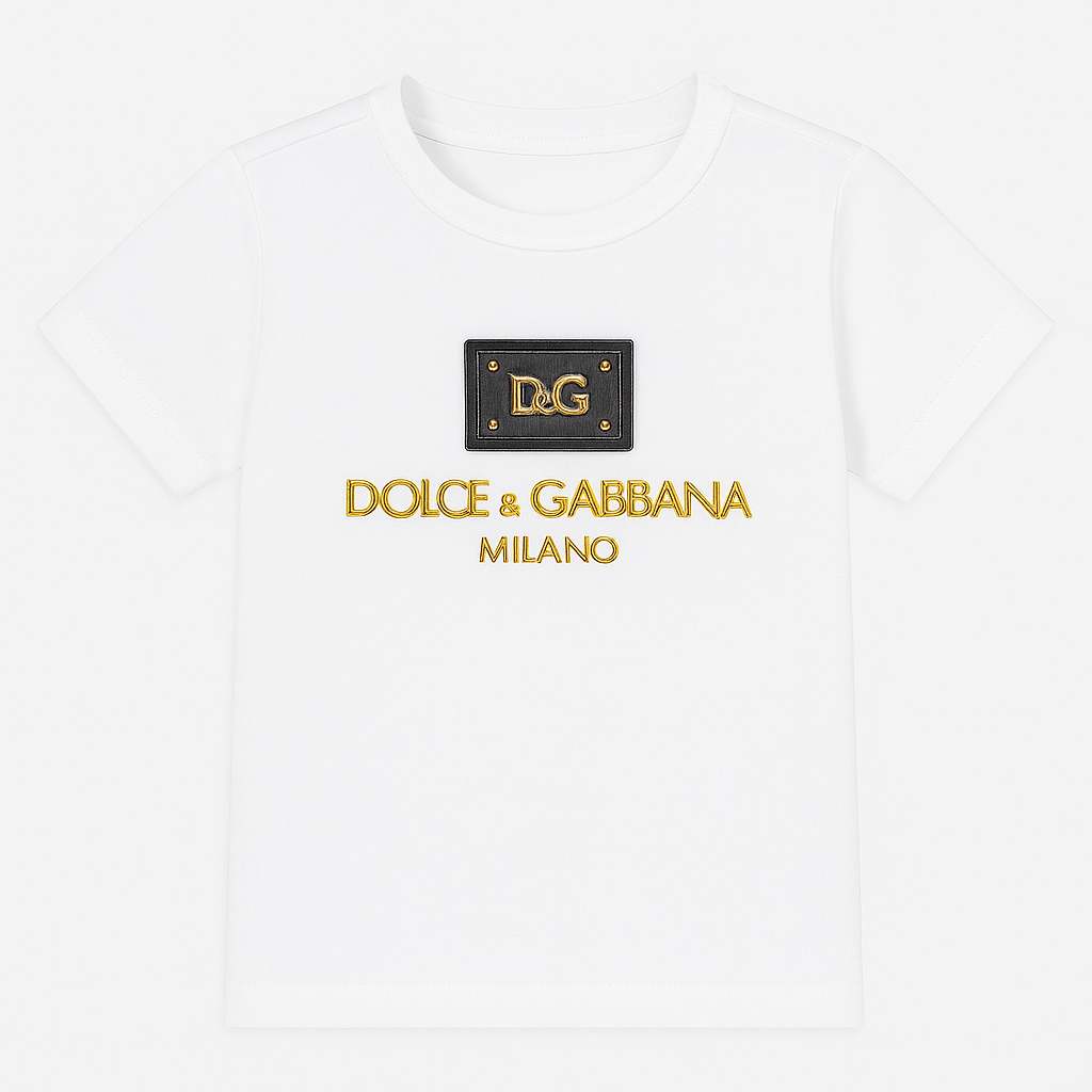Tricou Copii Dolce & Gabbana cu Plăcuță Logo și Inscripție Milano