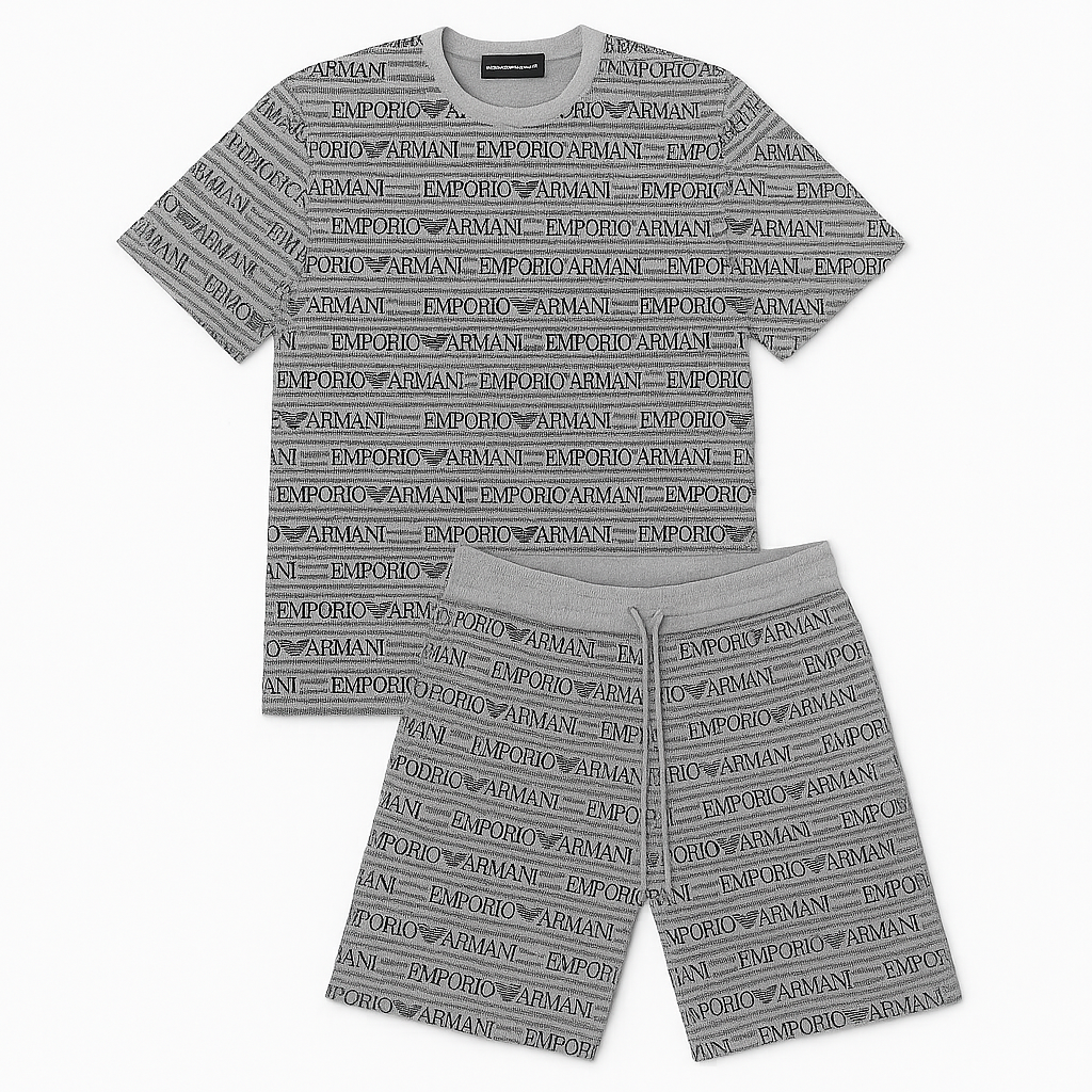 Set Emporio Armani Tricou și Pantaloni Scurți cu Print Logo Integral