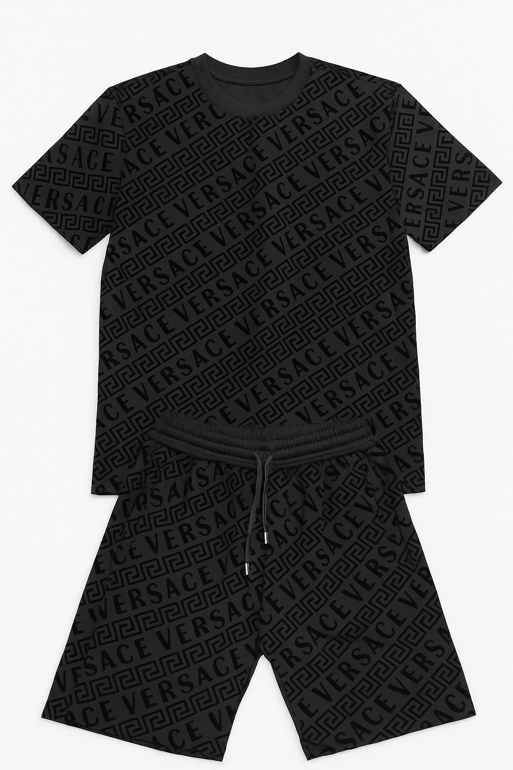 Set Tricou și Pantaloni Scurți VERSACE Negru – Model Logo Integral